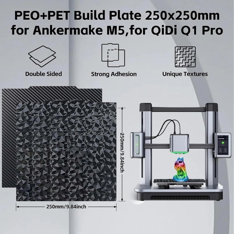 IdeaFormer-3D PEO PET Build Plate 250x250mm, Flexible Smooth PEO PET Bed Plate for AnkerMake M5 for QIDI Q1 Pro 3D Printer Platform - Image 2